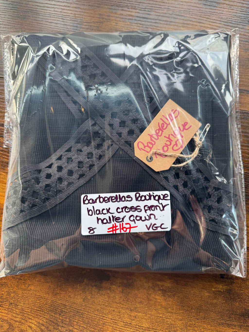 Barberellas Boutique Black Cross Front Halter Maxi Gown Dress UK 8 VGC