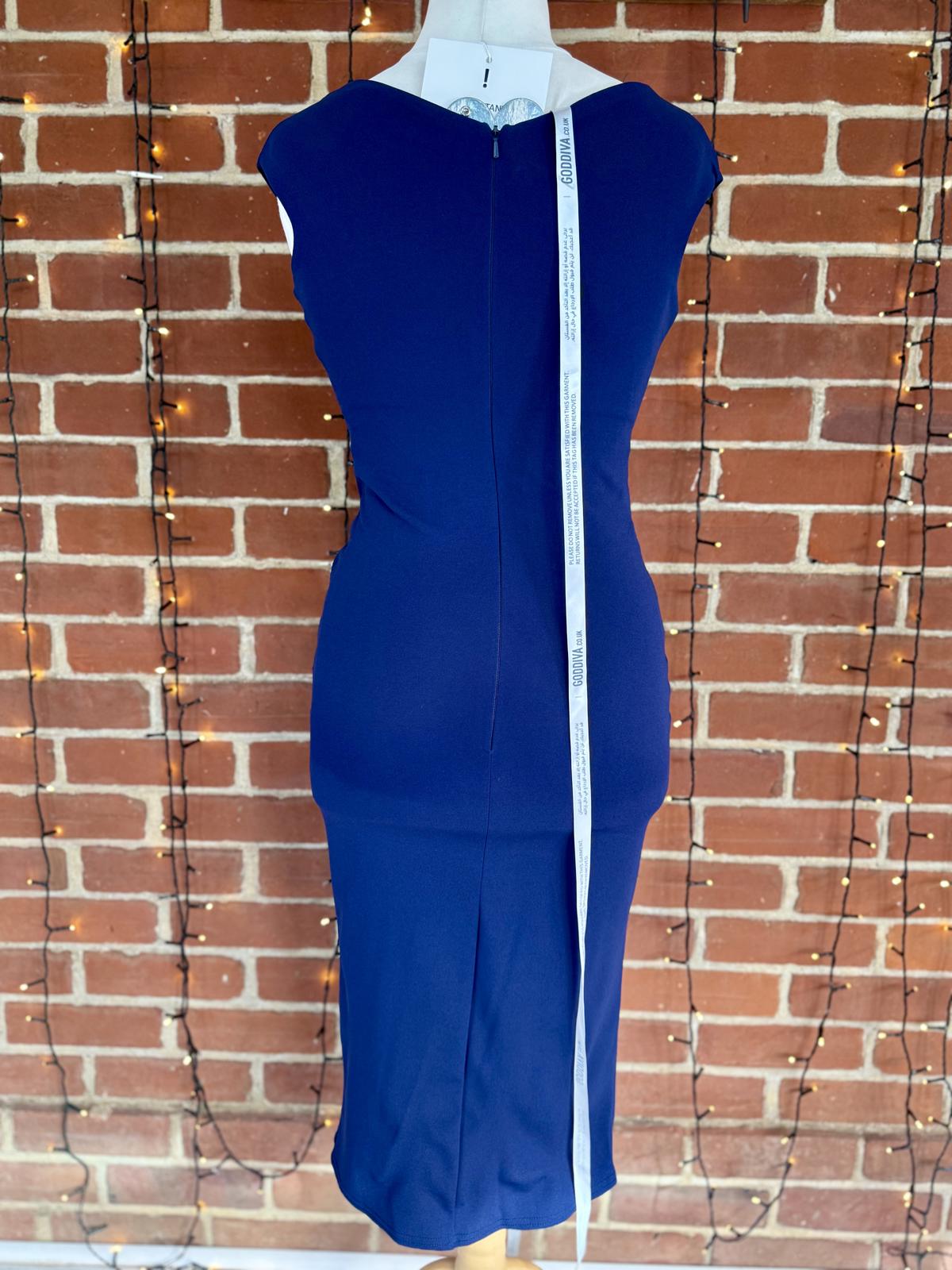 Goddiva London DR4135 Navy Tailored Midi Dress UK 12 Elegant #140