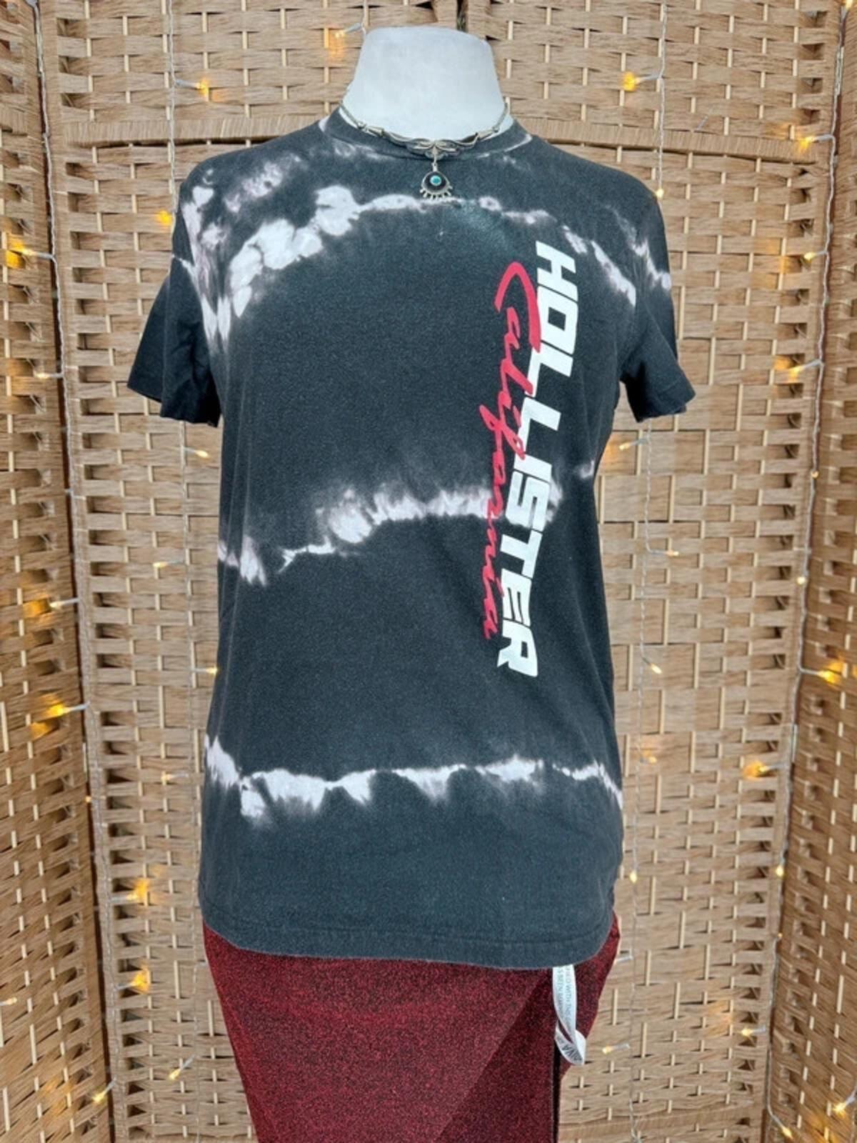 Hollister Tie Dye Graphic T Shirt Black Grey Casual Tee UK 10–12