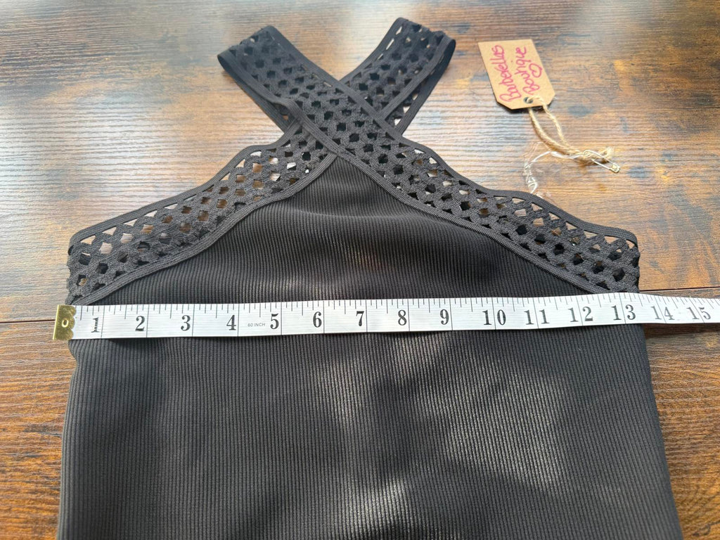 Barberellas Boutique Black Cross Front Halter Maxi Gown Dress UK 8 VGC