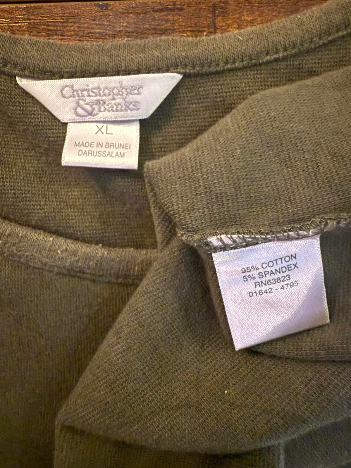 Christopher and Banks Olive Green Cotton Pullover Top – Size XL/16-18 NUM18