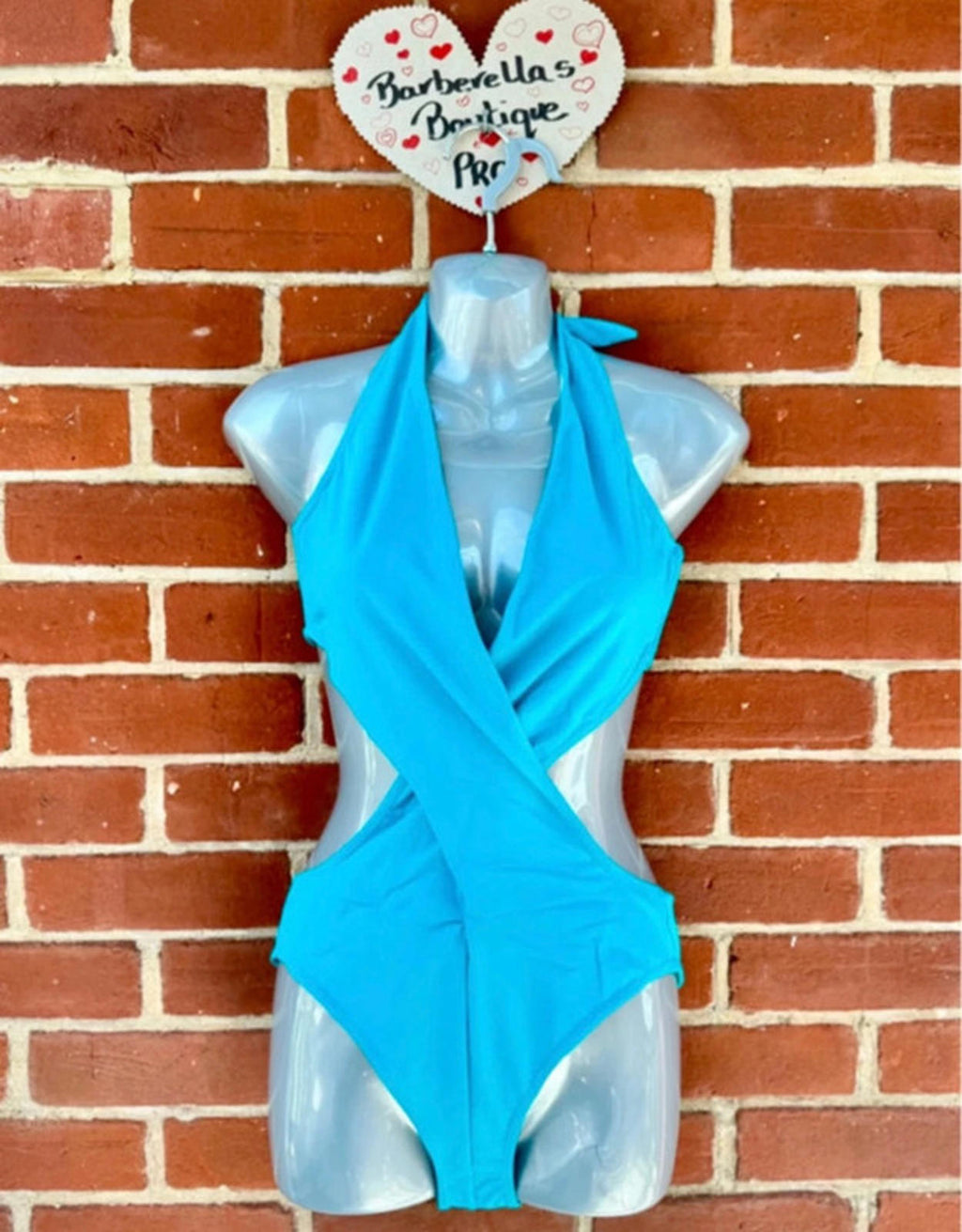 Turquoise Wrap-Around Cut-Out Swimsuit – 2-in-1 Halterneck Style!