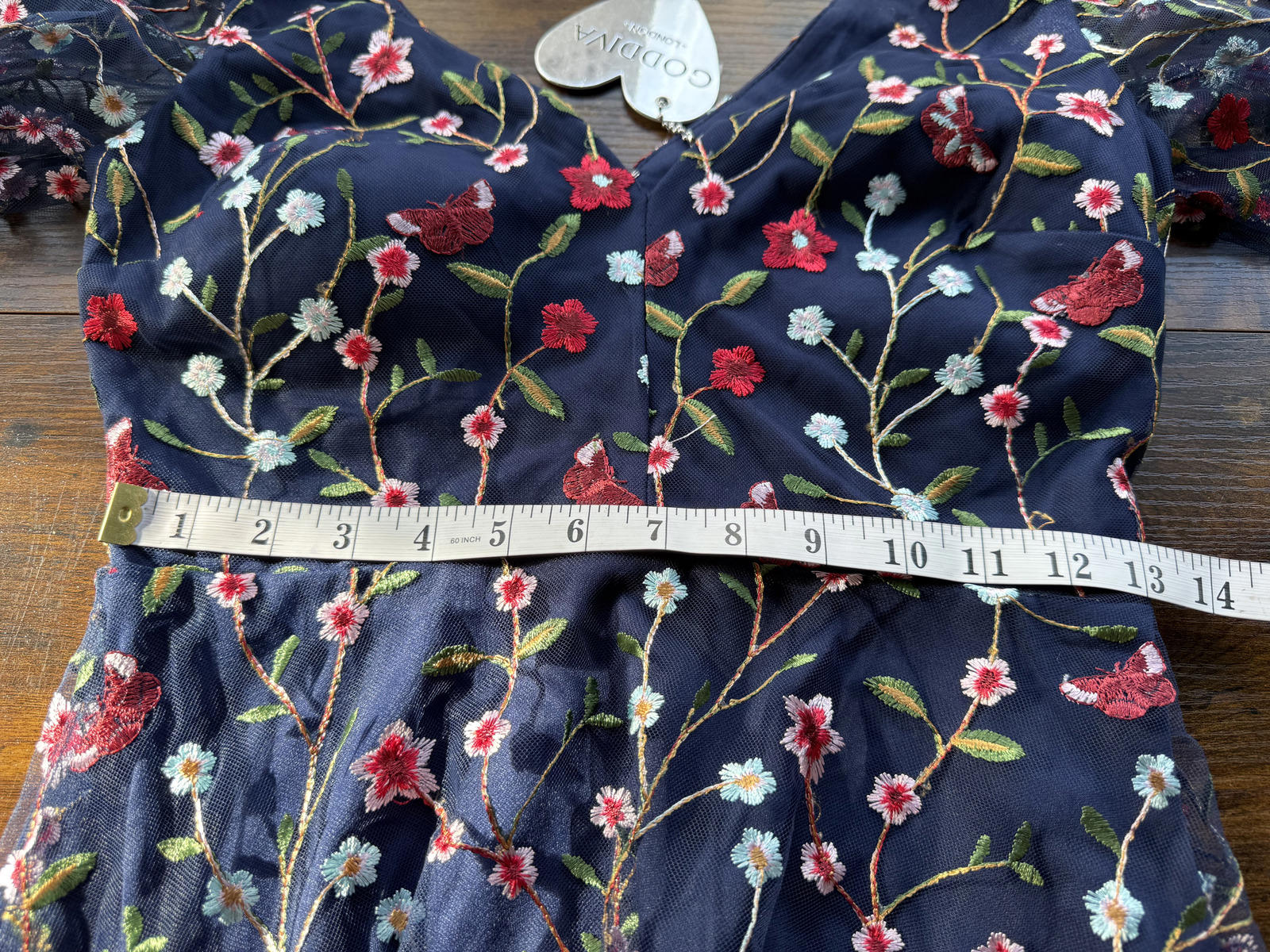 Goddiva London DR3798 Navy Embroidered Floral Maxi Dress – UK 8  #90