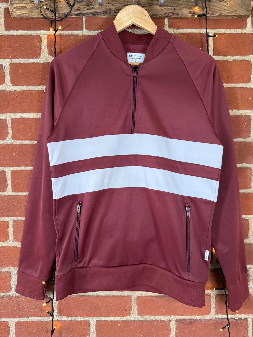 Shore Leave Urban Outfitters 1/4 Zip Sweatshirt Burgundy White Stripes NUM63