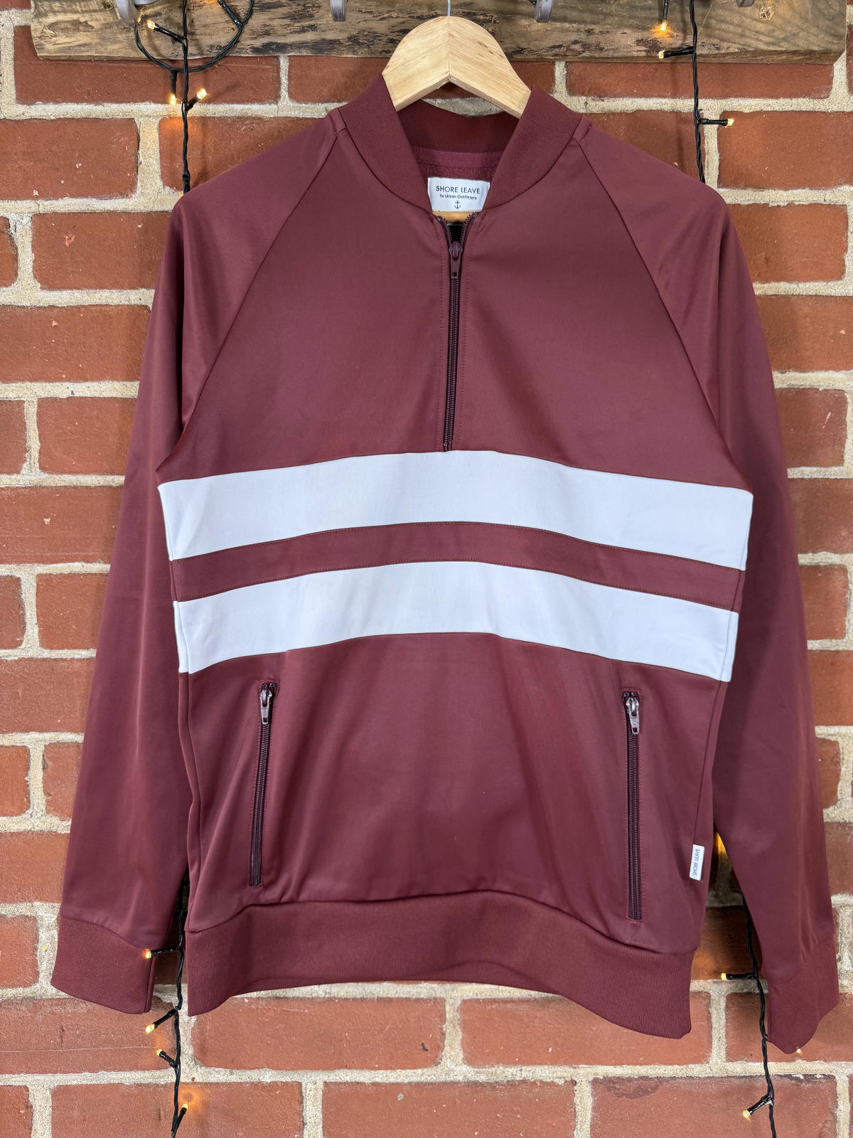 Shore Leave Urban Outfitters 1/4 Zip Sweatshirt Burgundy White Stripes NUM63
