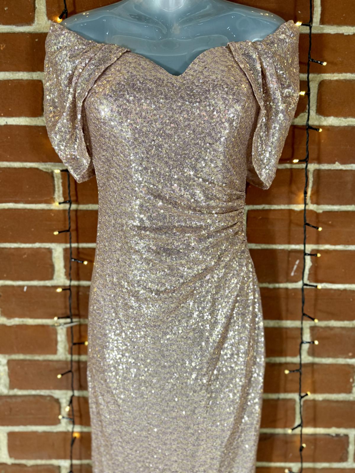 Goddiva London Rose Gold Sequin Maxi Dress (DR3616QZ, UK 6) 188