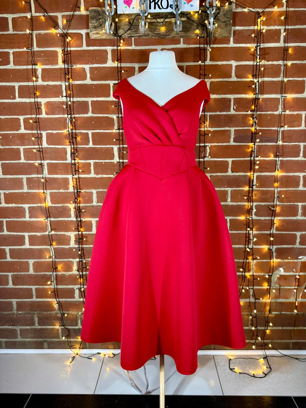 Goddiva London Red Scuba Crepe Midi Dress UK 14 | Elegant Pleated Gown #173