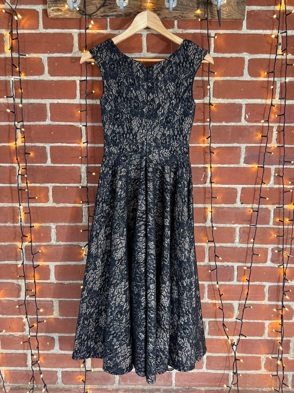 Black Lace Sequin Fit & Flare Midi Dress UK 6 EU 34 US 2 Party Evening Wedding