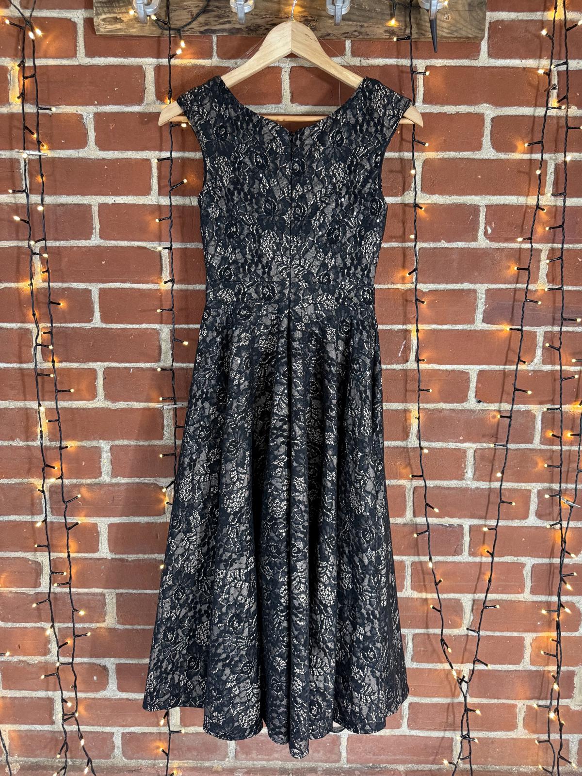 Black Lace Sequin Fit & Flare Midi Dress UK 6 EU 34 US 2 Party Evening Wedding