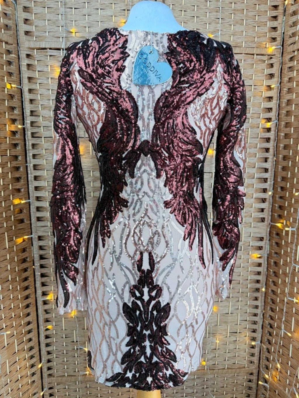 Goddiva Sequin Midi Dress UK 8 Champagne Chocolate Evening Party