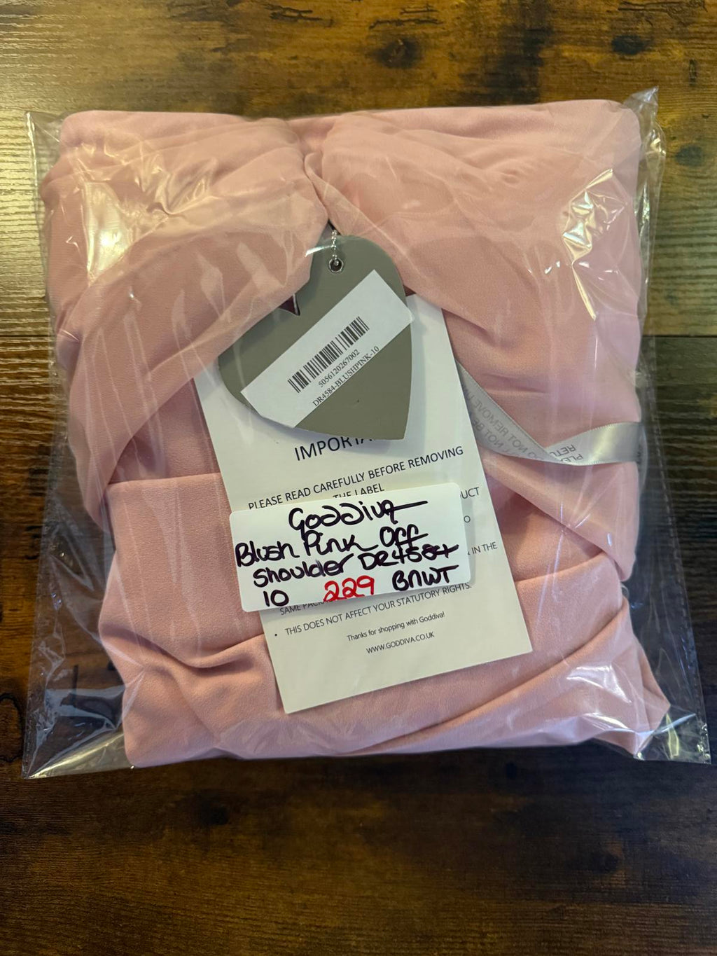 Goddiva London Blush Pink Bardot Draped Midi Dress UK 10 – Ruched Wrap Style 229