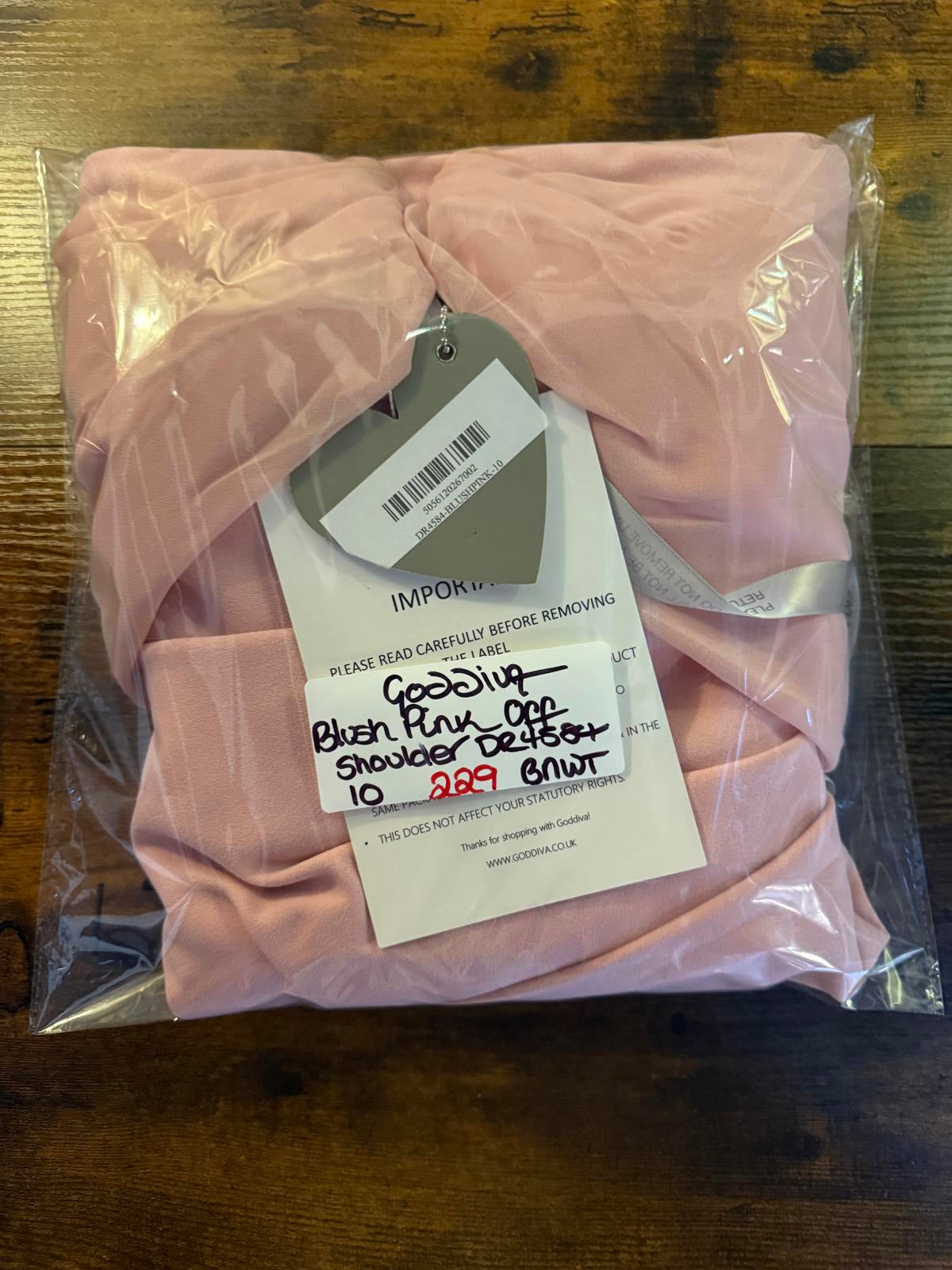 Goddiva London Blush Pink Bardot Draped Midi Dress UK 10 – Ruched Wrap Style 229