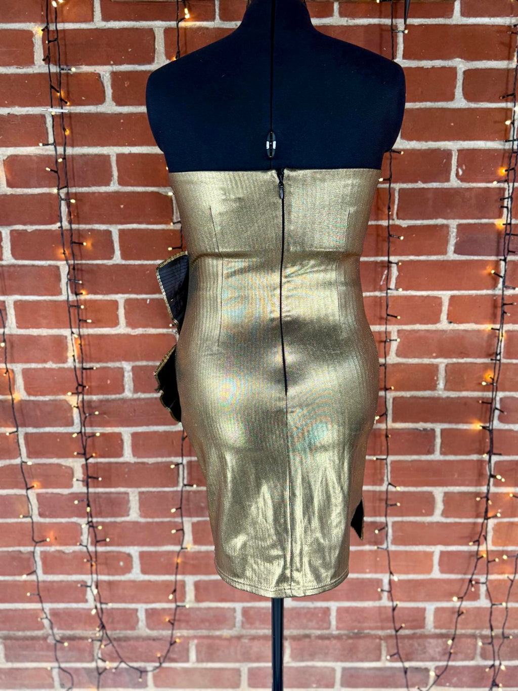 Goddiva London Metallic Gold Strapless Pleated Dress – UK 14 - VGC