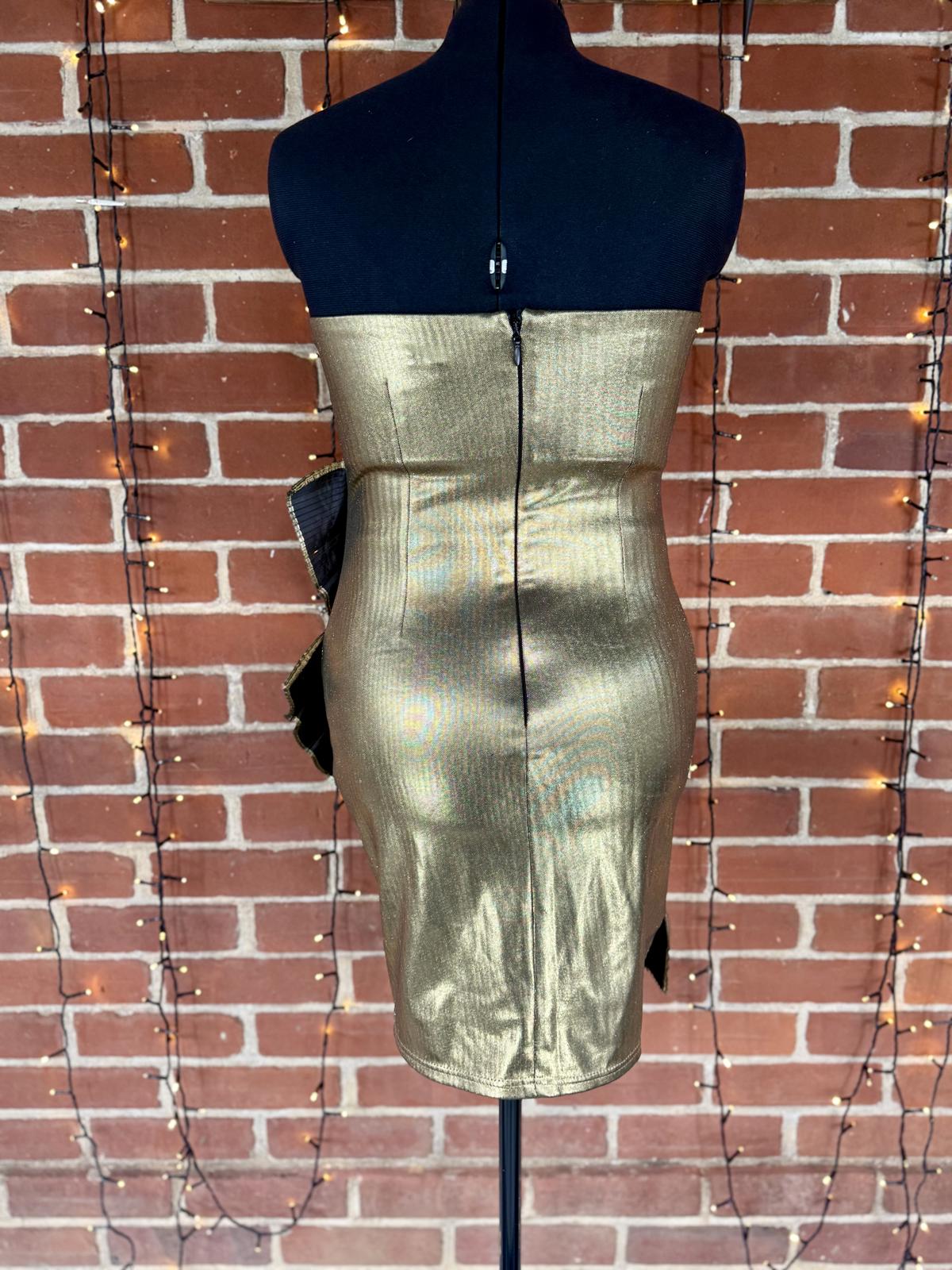 Goddiva London Metallic Gold Strapless Pleated Dress – UK 14 - VGC