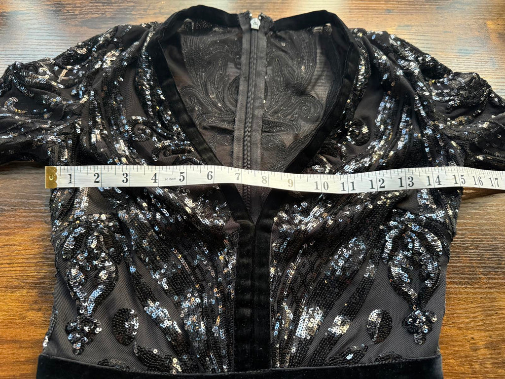 Goddiva London Black Sequin Mesh Bodice Jumpsuit – UK 8