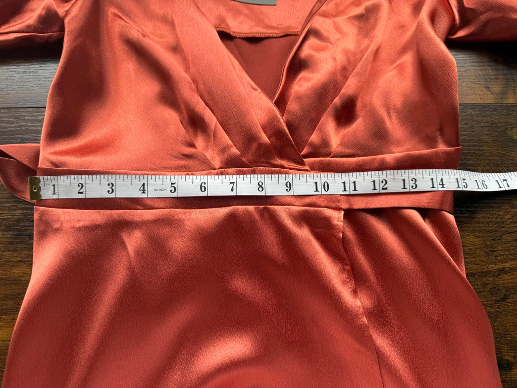 Goddiva DR3955 Burnt Orange Satin Wrap Maxi Dress UK 8 BNWT Occasion #134
