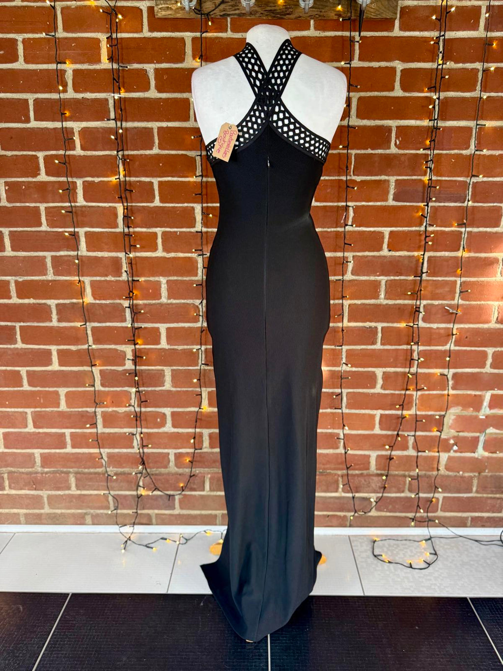 Barberellas Boutique Black Cross Front Halter Maxi Gown Dress UK 8 VGC