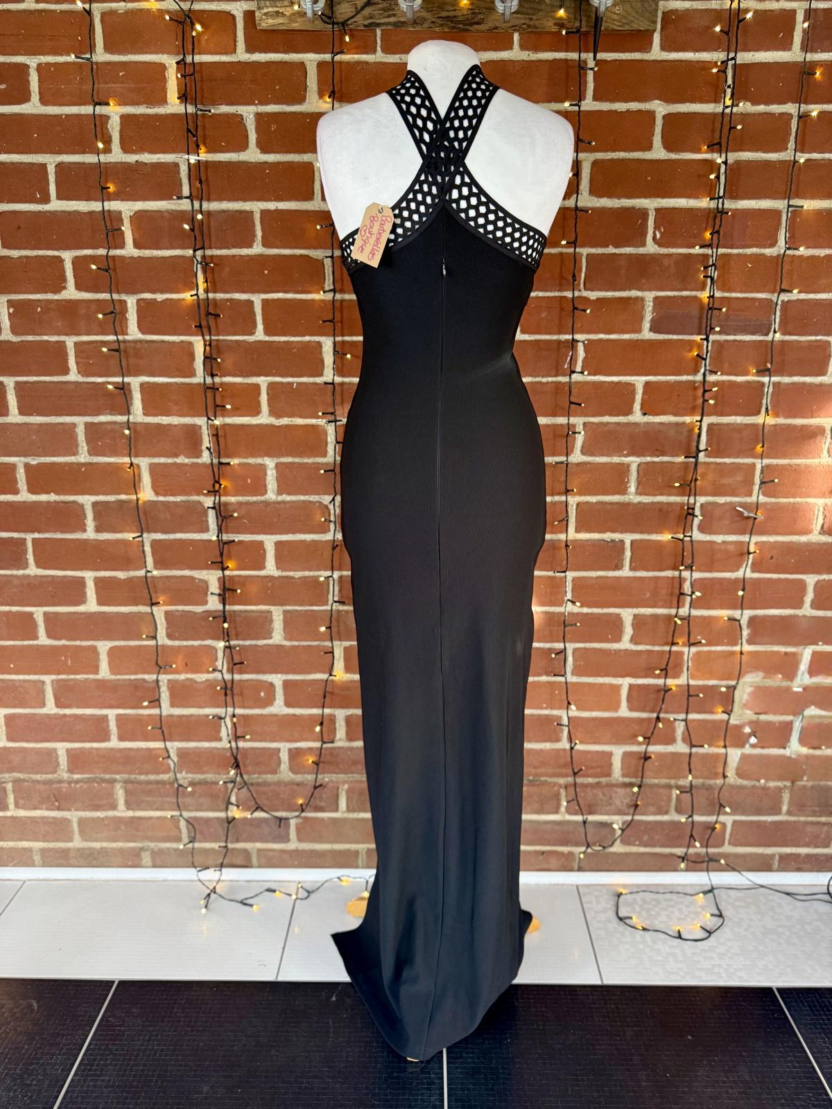 Barberellas Boutique Black Cross Front Halter Maxi Gown Dress UK 8 VGC