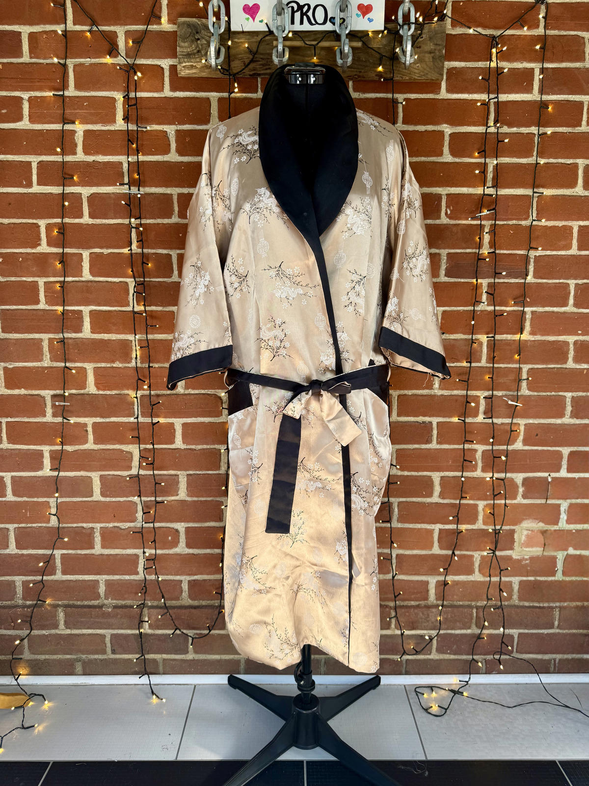 Reversible Satin Kimono Robe with Floral and Dragon Embroidery - Size XXL