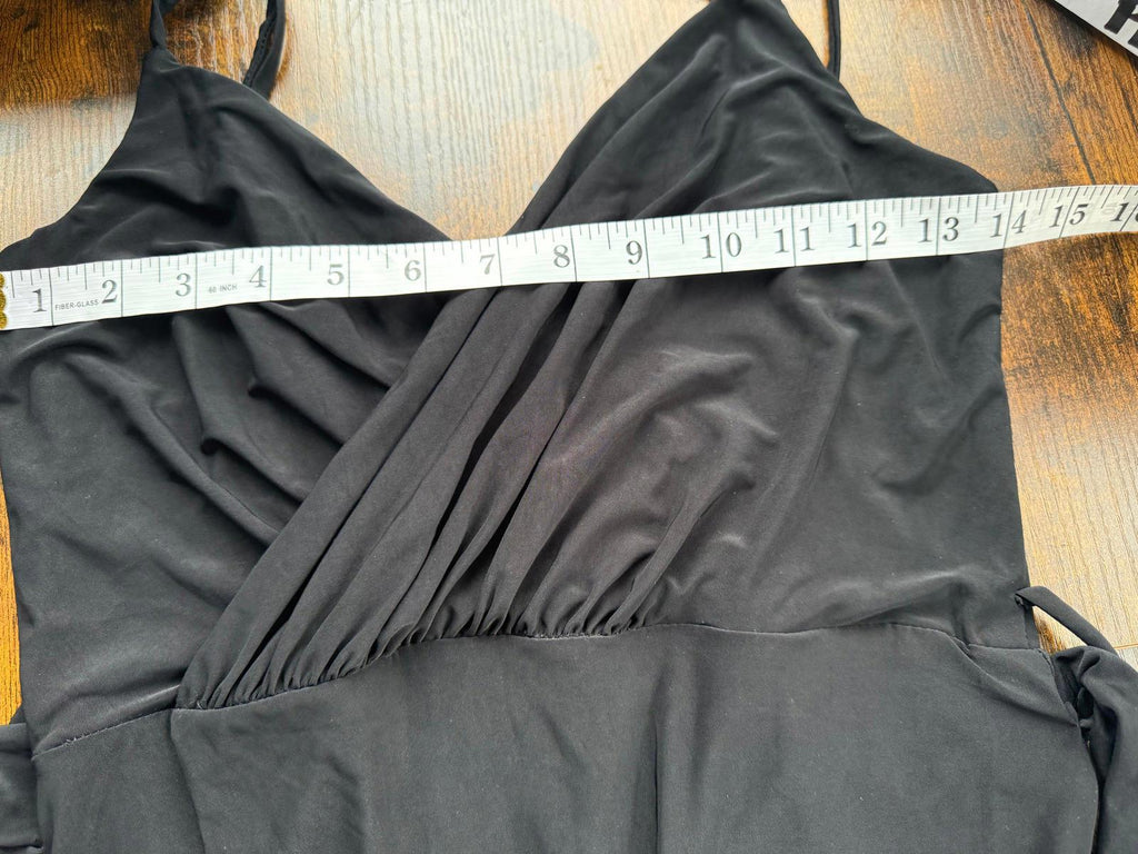 Elegant Black Wrap Maxi Dress with Split & Waist Tie – UK 8–10