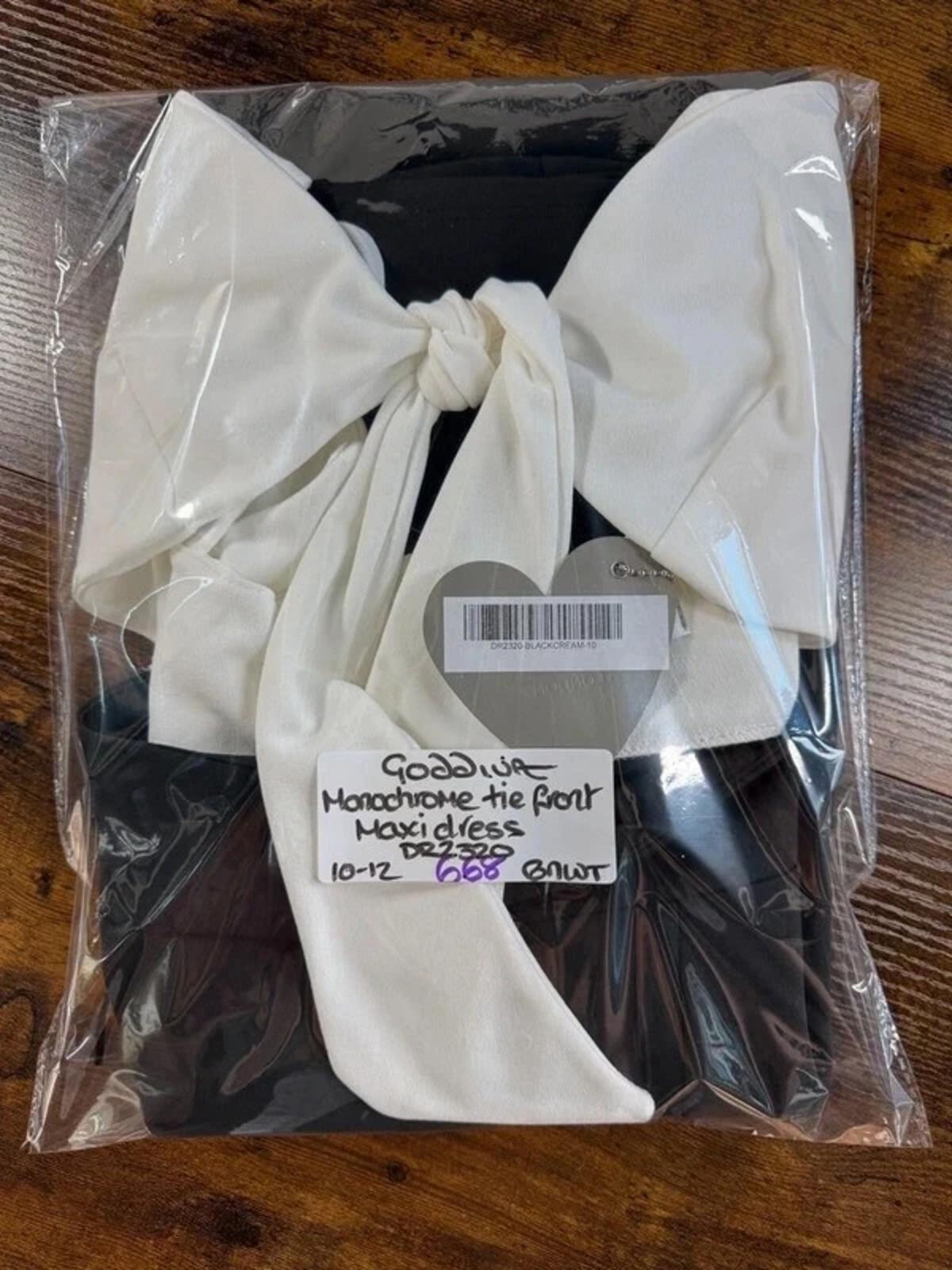 Goddiva Elegant Black and White Bow Back Evening Dress UK 10-12