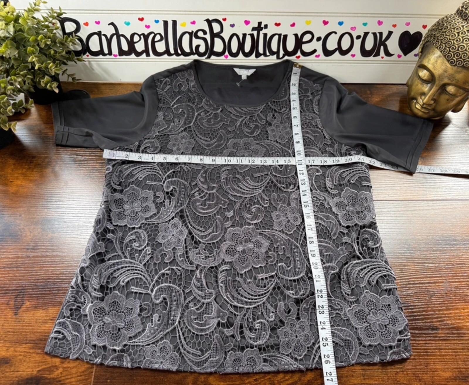 Per Una Lace Top UK 18 Grey Floral Occasion Blouse Elegant