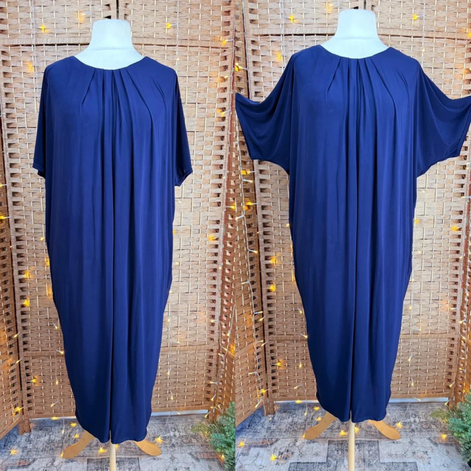 Navy Oversized Midi Dress UK XL Batwing Stretch Relaxed Fit