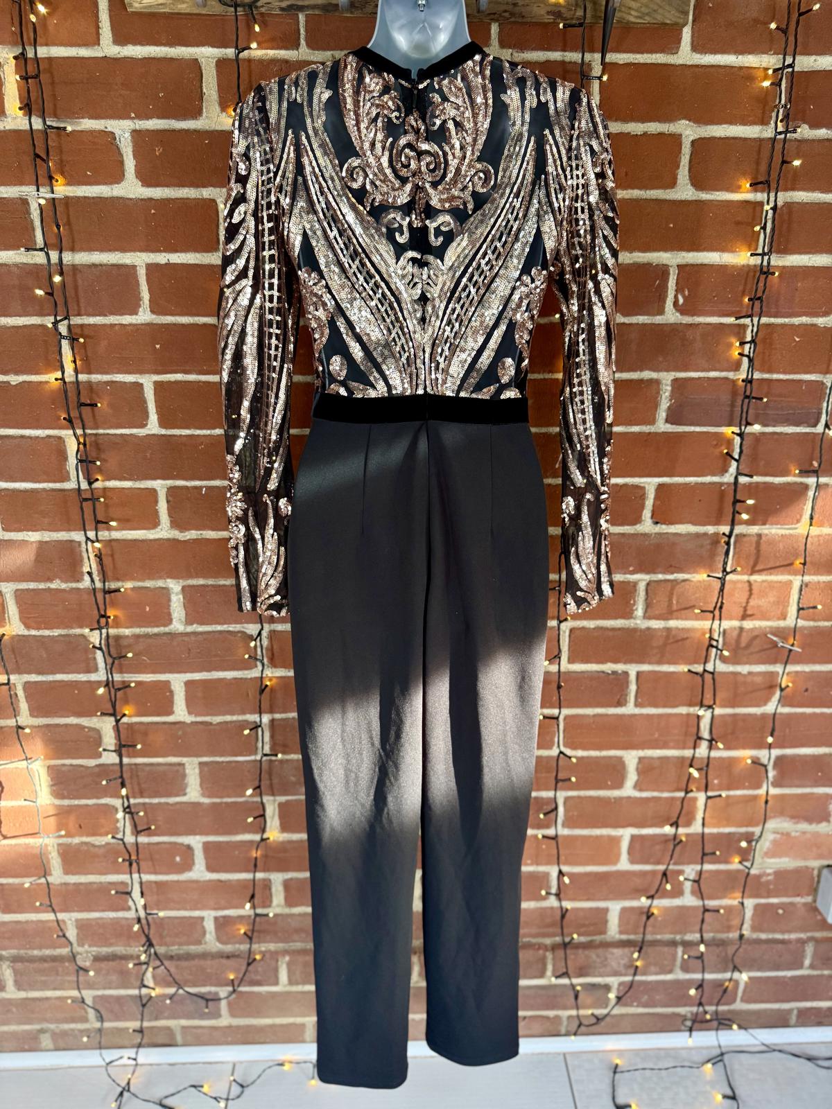 Goddiva London TR123 Champagne Sequin Tux Jumpsuit UK 8 BNWT Evening Wear