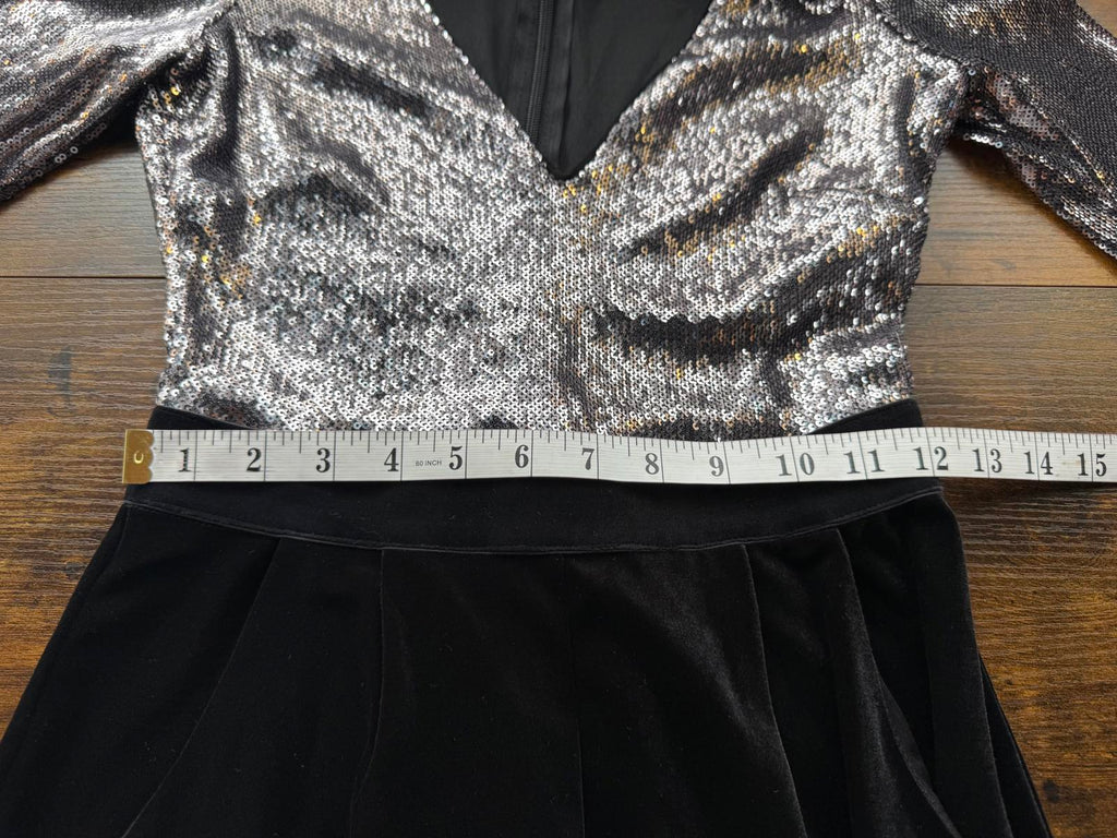 Goddiva Sequin Velvet Tuxedo Jumpsuit UK 8 Silver Black Party Outfit VGC #152