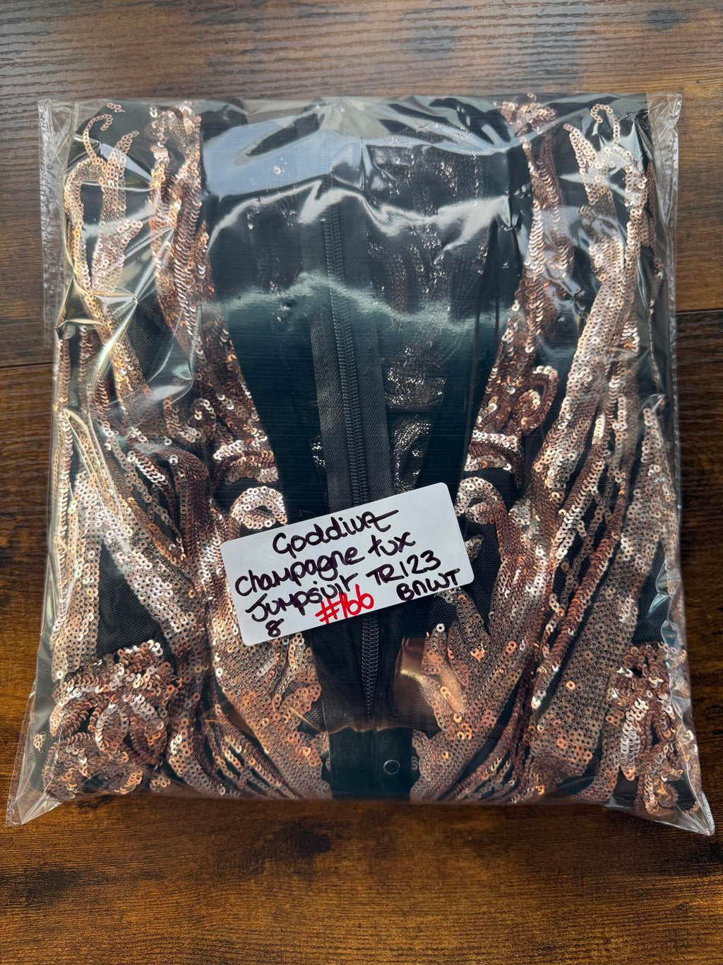 Goddiva London TR123 Champagne Sequin Tux Jumpsuit UK 8 BNWT Evening Wear