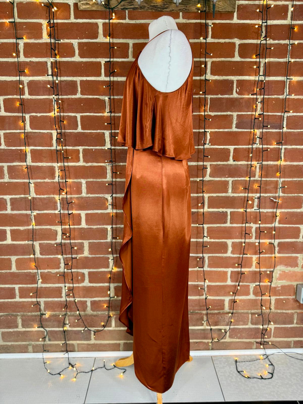 Goddiva Copper Satin Halter Dress UK 8 VGC Evening Party Occasion Gown #128