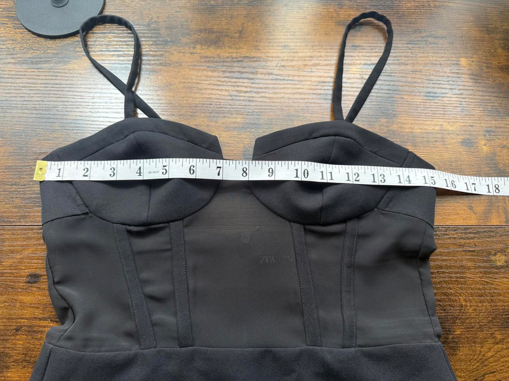 ZARA Black Mesh Corset Mini Dress Size S UK 8 Bustier Bodycon Party Evening #144