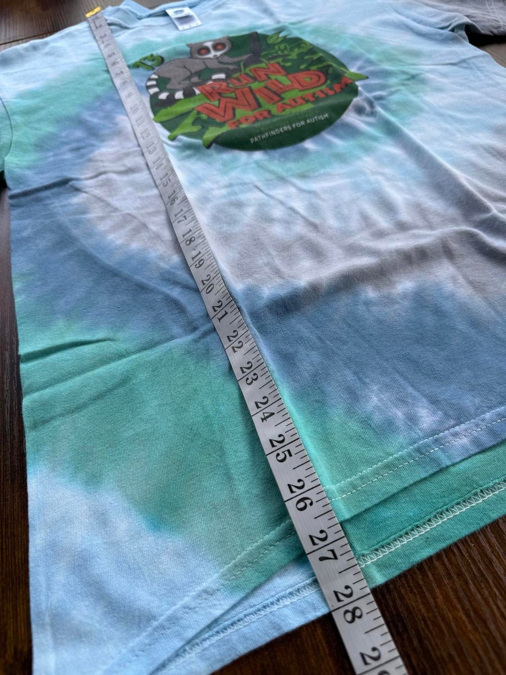 Run Wild T-Shirt for Autism Awareness - Tie-Dye Blue & Green - Size Medium