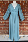 Goddiva London Green Long Sleeve Chiffon Maxi Dress UK 10