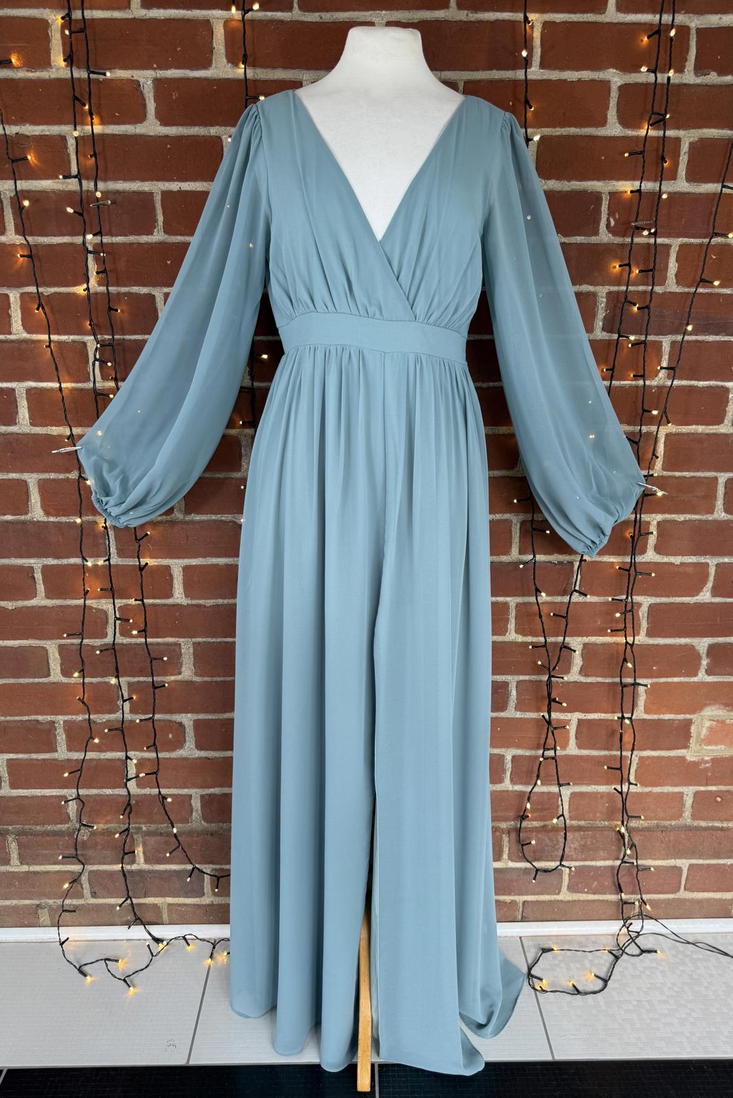 Goddiva London Green Long Sleeve Chiffon Maxi Dress UK 10