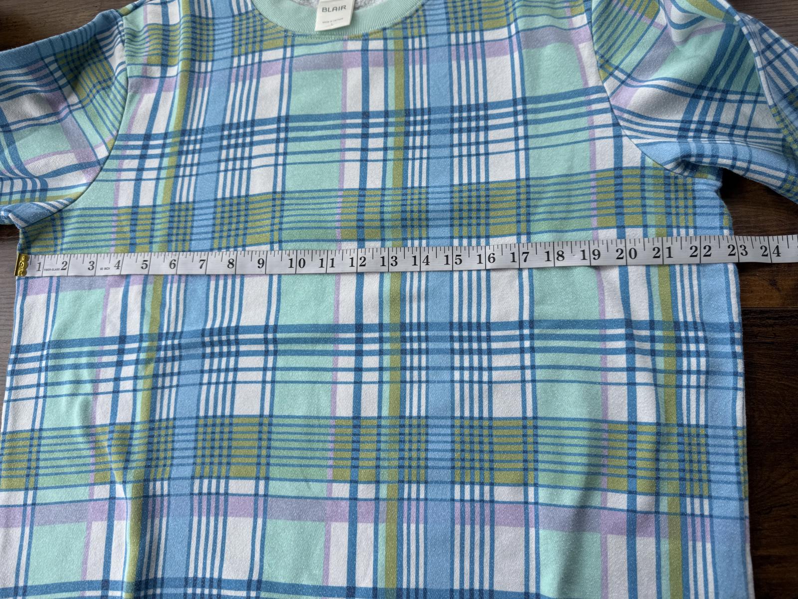 BLAIR Vibrant Plaid Crewneck Sweater - Mint Green and Pastel Tones NUM 45