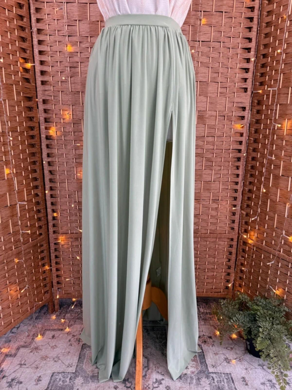 Goddiva Sage Green Maxi Skirt BNWT Split Stretch UK 8-12