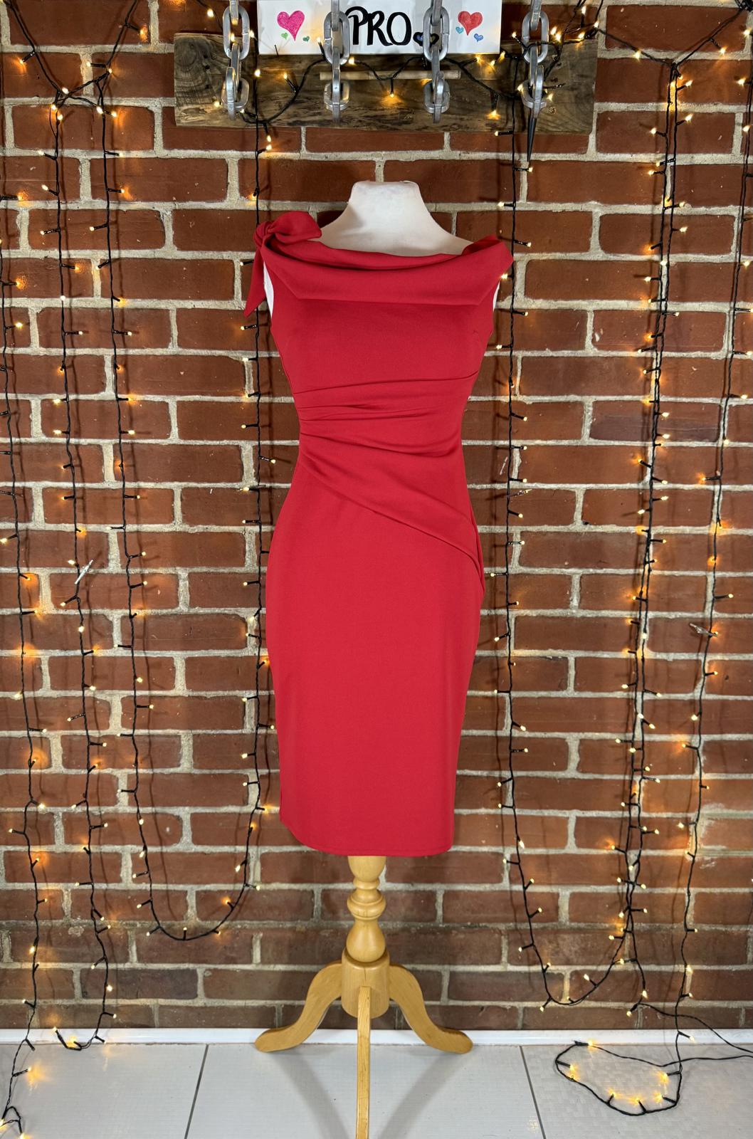 City Goddess London Red One-Shoulder Ruched Midi Dress UK 8 – Evening Wear 224