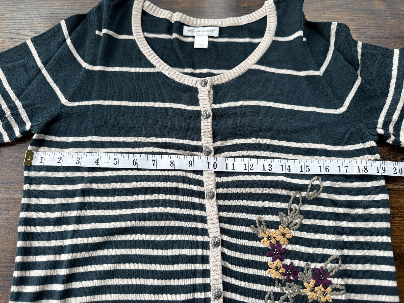 Vintage Christopher & Banks Striped Cardigan with Floral Embroidery UK 16 NUM24