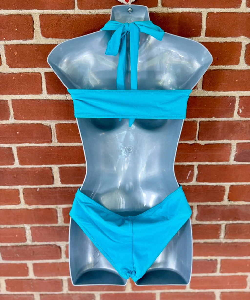Stylish Aqua Blue Cross-Back Swimsuit Size L (14)