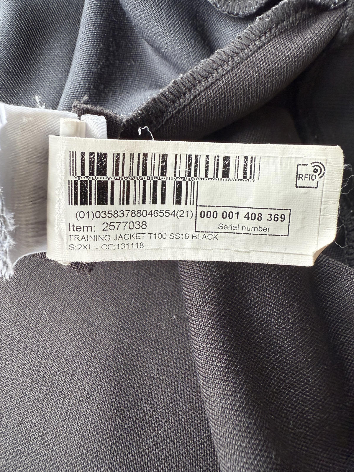 Kipsta Training Jacket T100 Black Men’s 2XL Full Zip Track Top Sportswear SS19