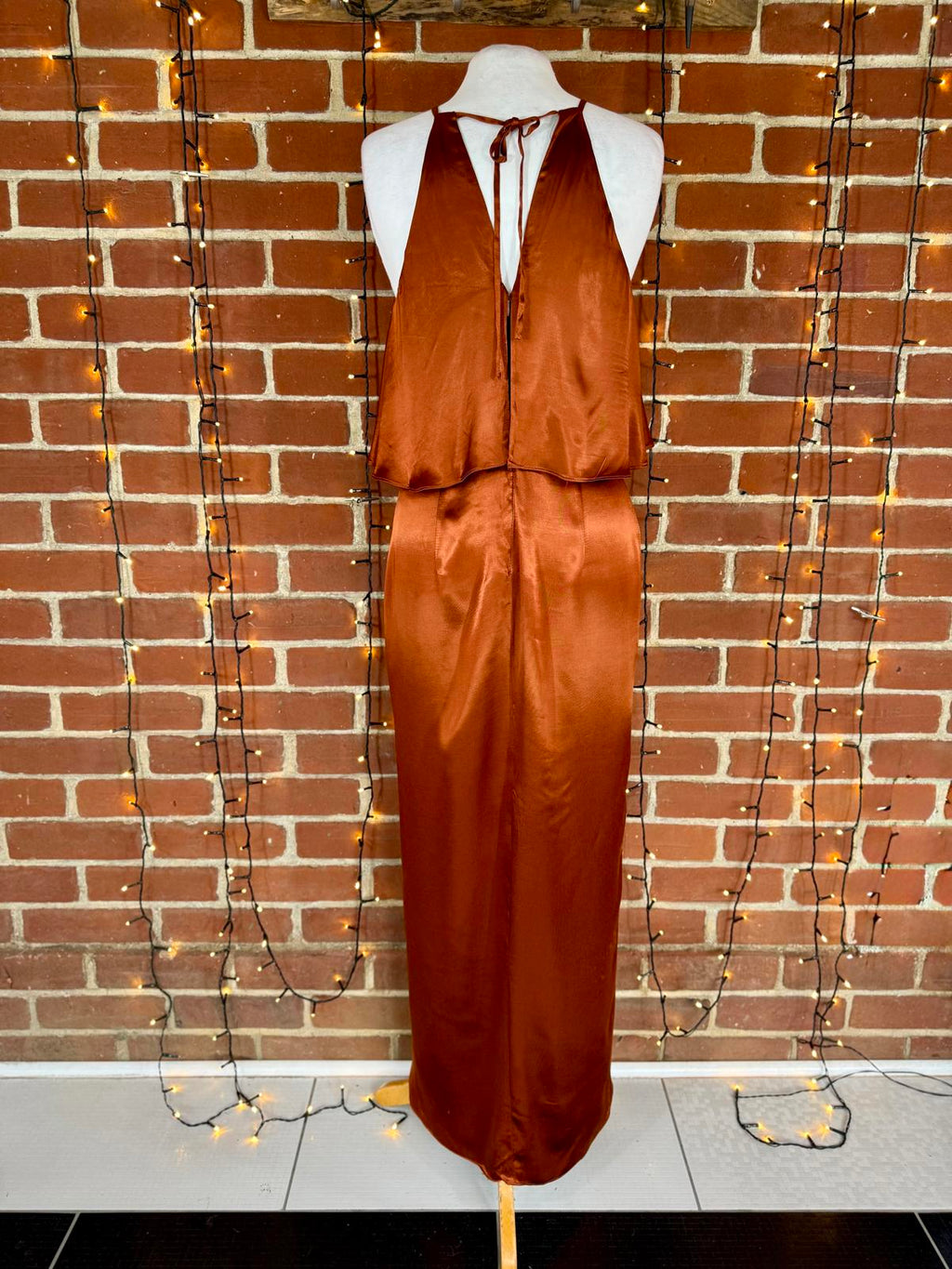 Goddiva Copper Satin Halter Dress UK 8 VGC Evening Party Occasion Gown #128