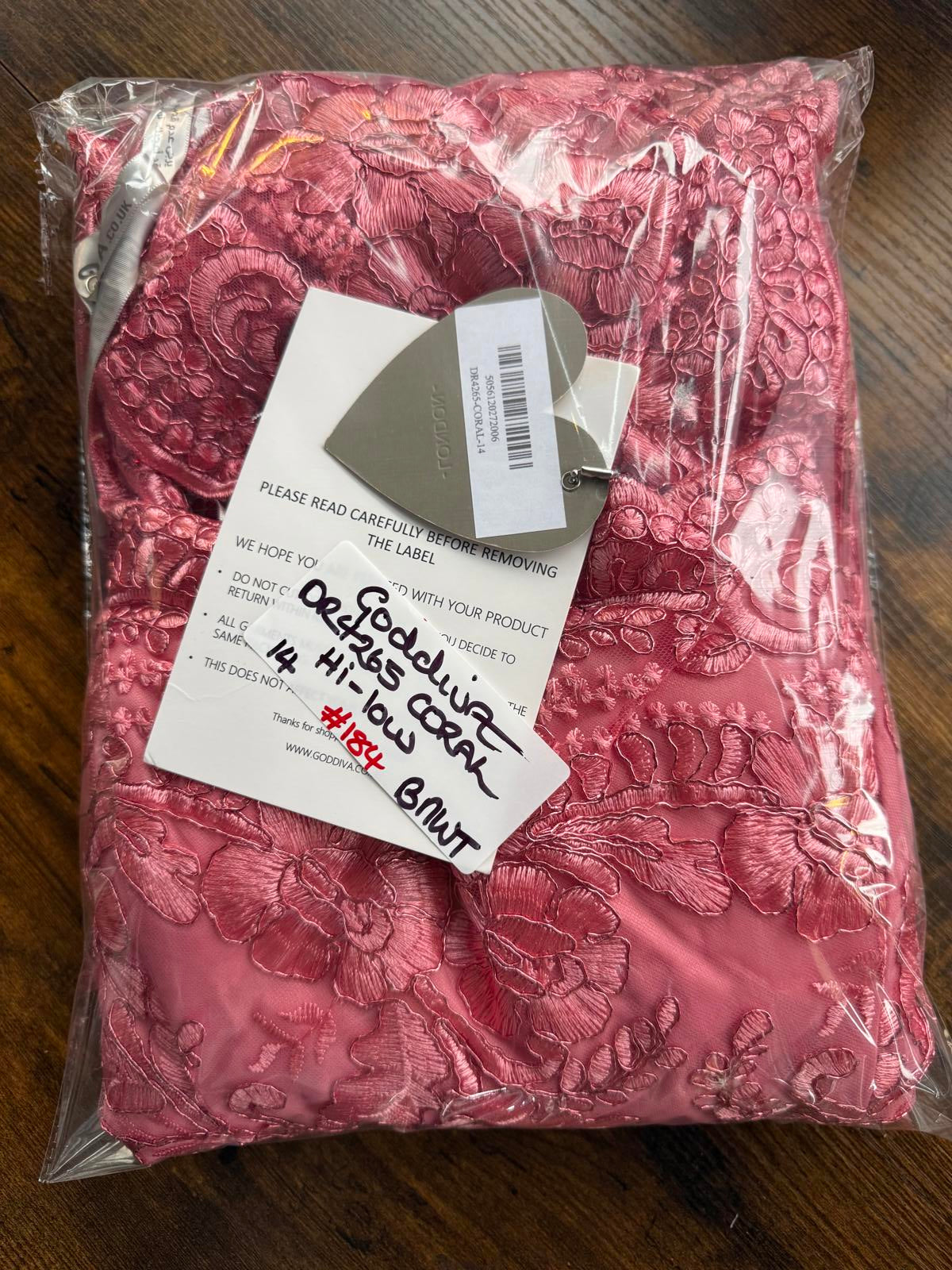 🌺 Goddiva London Coral Floral Lace Hi-Low Maxi Dress (DR4265, UK 14) #184