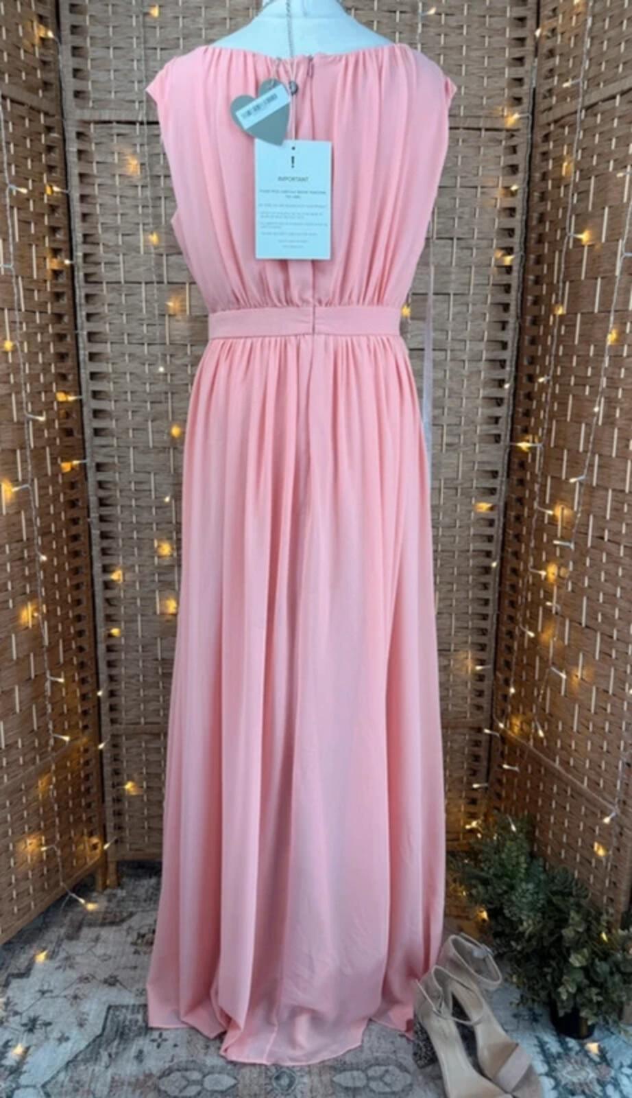 Goddiva Peach Maxi Dress UK 14 Chiffon Empire Waist Wedding Guest