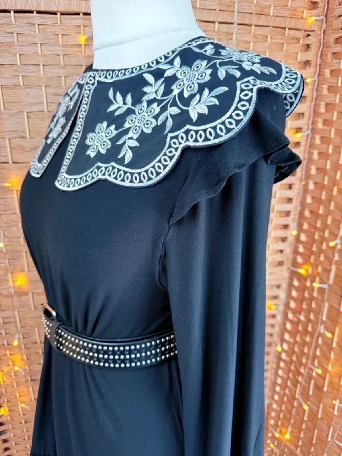 Embroidered Collar Dress UK 14 Long Sleeve Cottagecore Prairie VGC