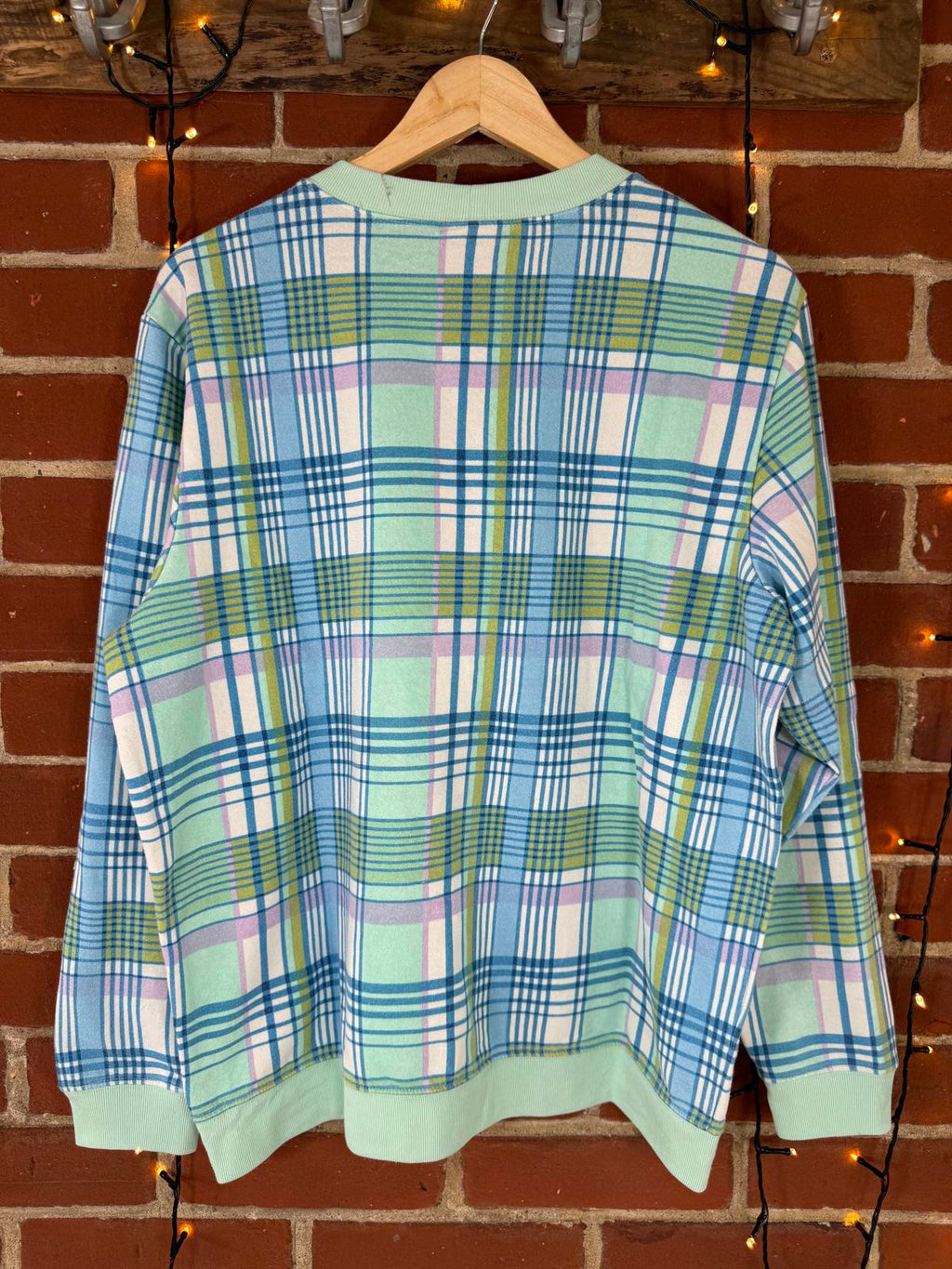 BLAIR Vibrant Plaid Crewneck Sweater - Mint Green and Pastel Tones NUM 45