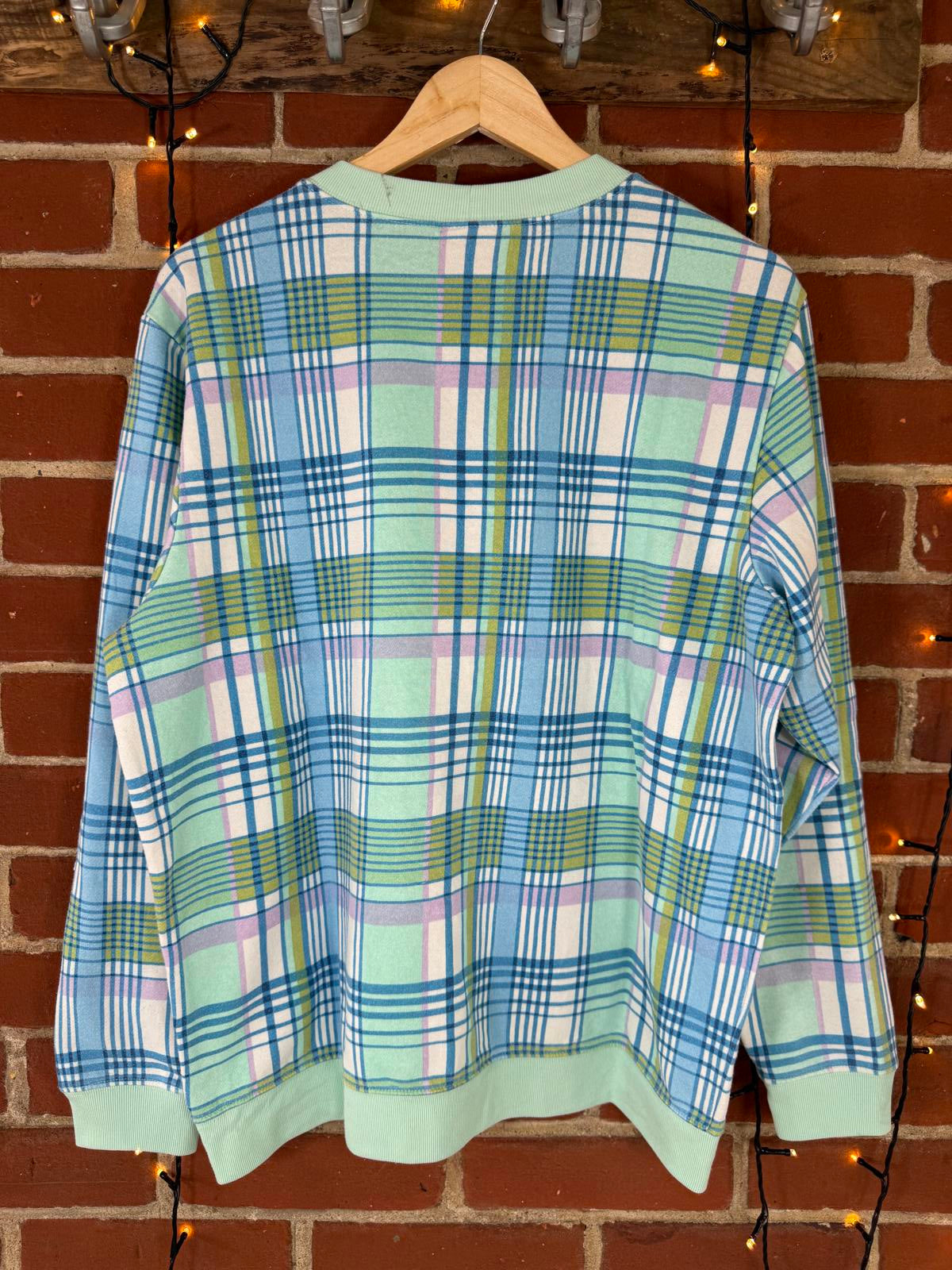 BLAIR Vibrant Plaid Crewneck Sweater - Mint Green and Pastel Tones NUM 45