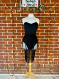 PLT Black Strapless Mesh Corset Dress Bodycon Midi UK 8 #143