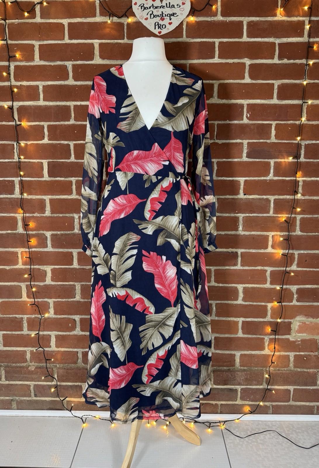 🌺 Tropical Print Wrap Midi Dress – BNWT – Size 10 🌺