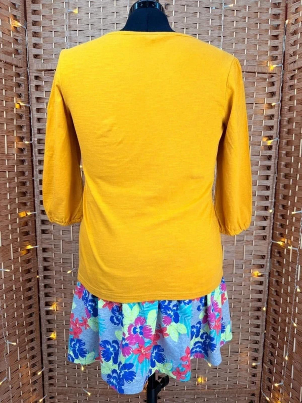Bonmarché Mustard Floral Top UK 12 Cotton Boho Summer Blouse